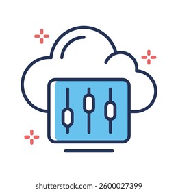 An icon of cloud setting slider in line style