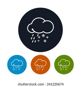 Icon cloud with snowflakes and rain ,  four types of colorful round icons sleet  ,  weather symbol, vector illustration