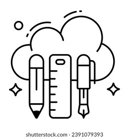 Icon of cloud stationery, pencil with scale