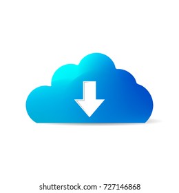 Icon of cloud storage, from mesh on white background with arrow and shadows.