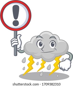 An icon of cloud stormy cartoon design style with a sign board