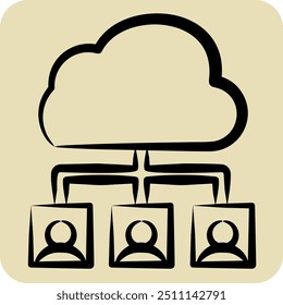 Equipo de la nube del icono. relacionado con el símbolo de la red. estilo dibujado a mano. ilustración simple