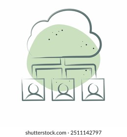 Equipo de la nube de iconos. relacionado con el símbolo de red. Estilo de punto de color. ilustración simple