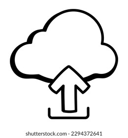 An icon of cloud upload doodle design 