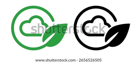 Icon cloud within a circular frame green leaf symbolizing clean air, atmospheric protection and environmental concerns related to climate eco friendly