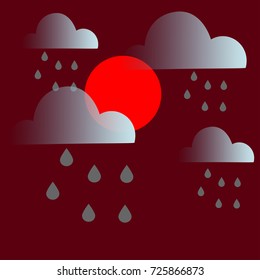 Icon with clouds and drops on a red background