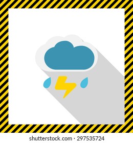 Icon of clouds with falling raindrops and lightning
