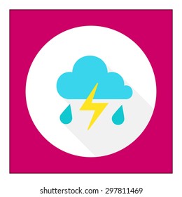 Icon of clouds with falling raindrops and lightning