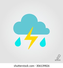 Icon of clouds with falling raindrops and lightning