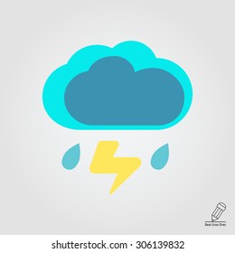 Icon of clouds with falling raindrops and lightning