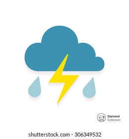 Icon of clouds with falling raindrops and lightning