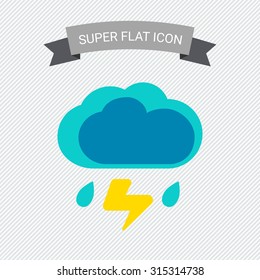 Icon of clouds with falling raindrops and lightning