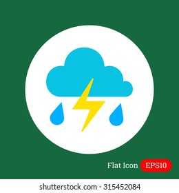 Icon of clouds with falling raindrops and lightning