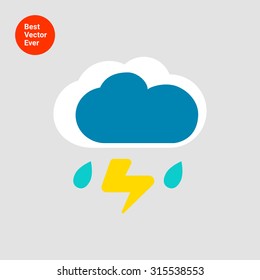 Icon of clouds with falling raindrops and lightning