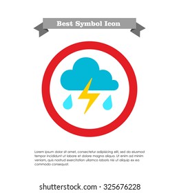 Icon of clouds with falling raindrops and lightning