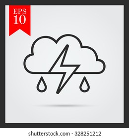 Icon of clouds with falling raindrops and lightning