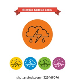 Icon of clouds with falling raindrops and lightning