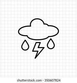 Icon of clouds with falling raindrops and lightning
