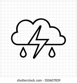 Icon of clouds with falling raindrops and lightning