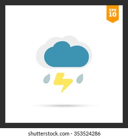 Icon of clouds with falling raindrops and lightning