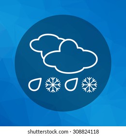 Icon of clouds with falling snowflakes and raindrops