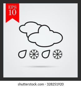 Icon of clouds with falling snowflakes and raindrops