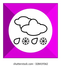 Icon of clouds with falling snowflakes and raindrops