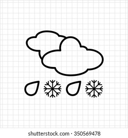 Icon of clouds with falling snowflakes and raindrops