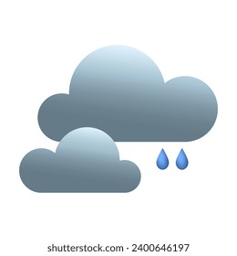 Icono de nubes con caídas de lluvia para aplicación de pronóstico del tiempo en blanco
