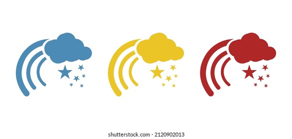 icon of clouds and rainbow, and stars on a white background, vector illustration