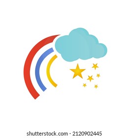 icon of clouds and rainbow, and stars on a white background, vector illustration