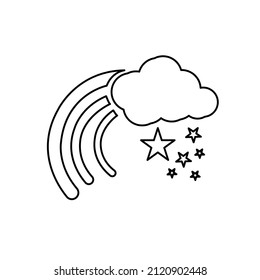 Symbol für Wolken und Regenbogen und Sterne auf weißem Hintergrund, Vektorgrafik