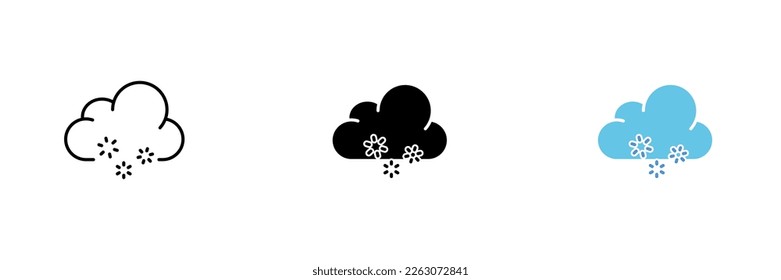 Icon of clouds with snowflakes. Winter, snow, northern climate, low temperature. Vector set of icons in line, black and colorful styles isolated on white background.