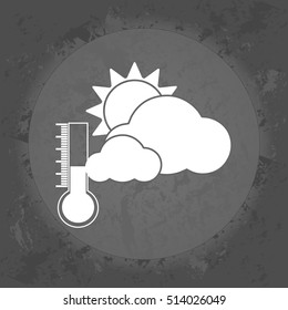 Icon, the clouds and the sun, overcast weather on gray vintage background . Minimalism. Icon Logo