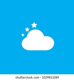 Icon of clouds white and three star white Collection ,Vector Illustration, Isolated On Blue Sky Background. EPS10
