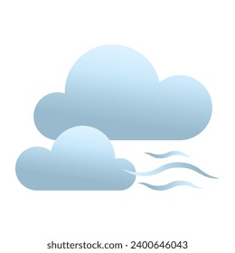 Icon of clouds with wind for weather forecast app on white backg