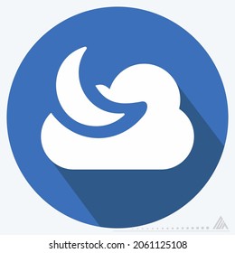 Icon Cloudy Night - Long Shadow Style - Simple illustration, Editable stroke, Design template vector, Good for prints, posters, advertisements, announcements, info graphics, etc.
