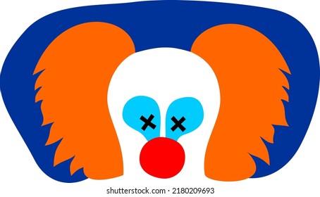 An Icon Of Clown With Orange Hair, Red Nose And Deadly Eyes Vector Illustration