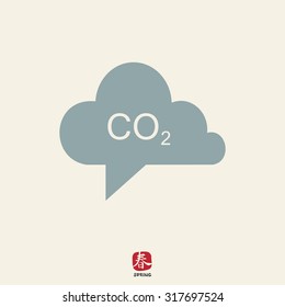 Icon of CO2 sign in grey cloud