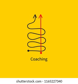 Icon Coaching, Logistics, Straight And Tortuous Lines, Fast Goal Achievement, Business Success, Professional Development, Vector Abstract Sketch