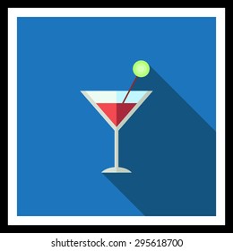 Icon of cocktail class with drink and olive on party pick