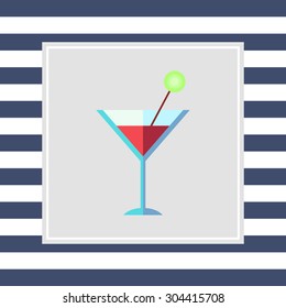 Icon of cocktail class with drink and olive on party pick
