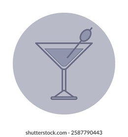 Icon of cocktail glass, drink with garnish. Refreshment and relaxation concept