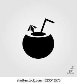 Icon of cocktail served in coconut with straw and umbrella