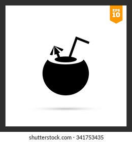 Icon of cocktail served in coconut with straw and umbrella