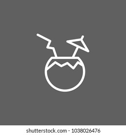 Icon of coconut cocktail. Fruit, straw, umbrella. Drinks concept. Can be used for topics like festival, beach, tropics.
