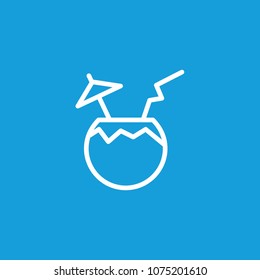 Icon of coconut cocktail. Fruit, straw, umbrella. Drinks concept. Can be used for topics like festival, beach, tropics.