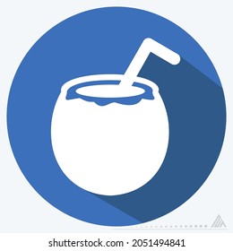 Icon Coconut - Long Shadow Style - Simple illustration, Editable stroke, Design template vector, Good for prints, posters, advertisements, announcements, info graphics, etc.