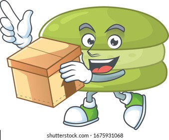 An icon of coconut macarons mascot design style with a box