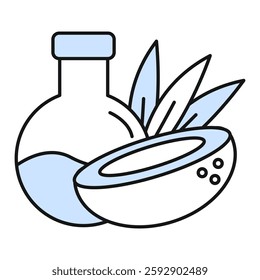 Icon: Coconut Oil - Natural Oil Skincare Icon, Moisturizing, Antibacterial, Hydrating, Organic Skincare. Editable Stroke and Colors.